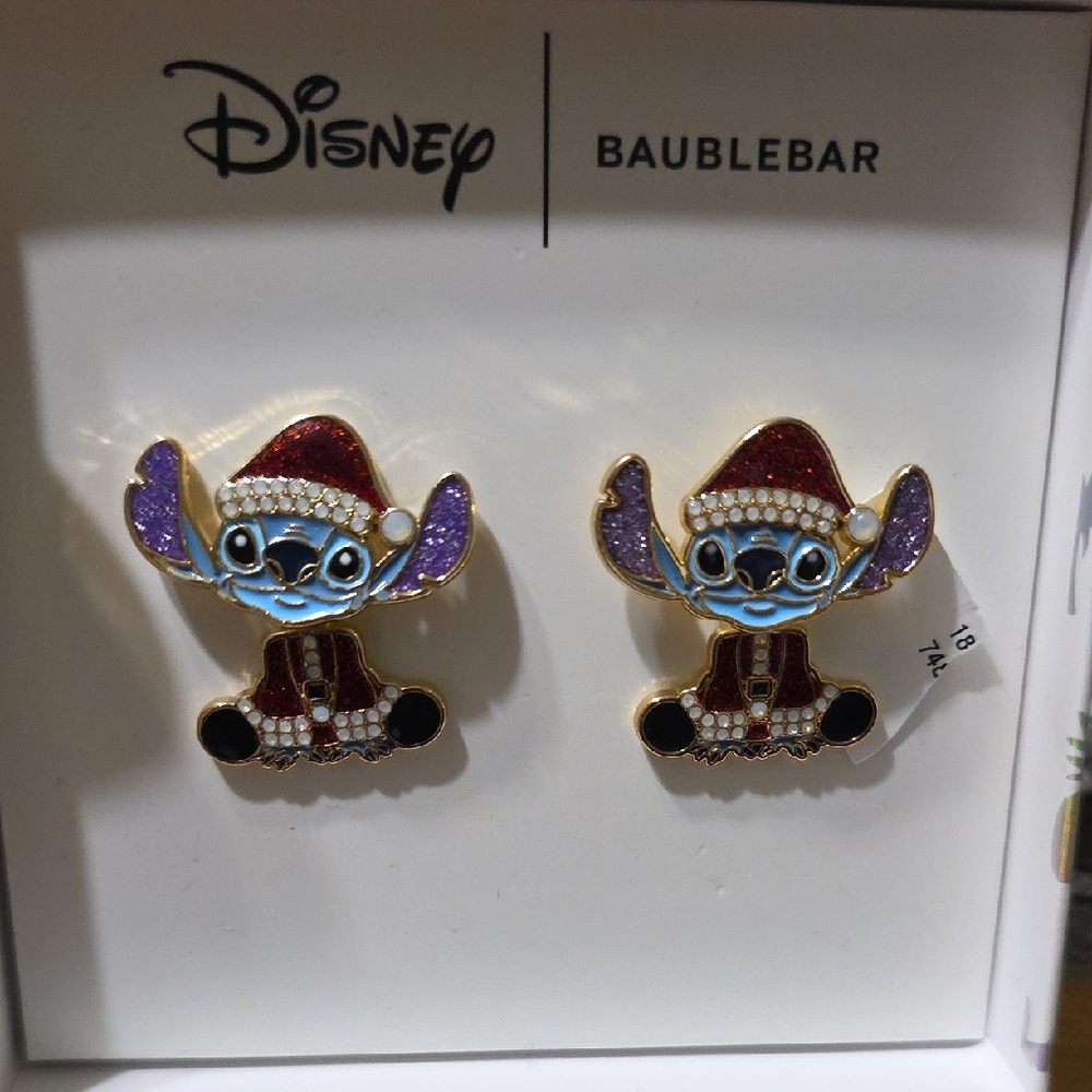 Disney BaubleBar Stitch Santa Earrings - Purple, Blue, Red, Gold